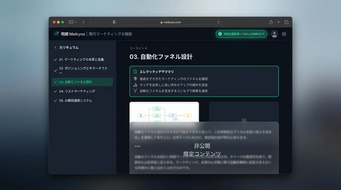 『明鏡』受講生専用アプリの履修ダッシュボード画面