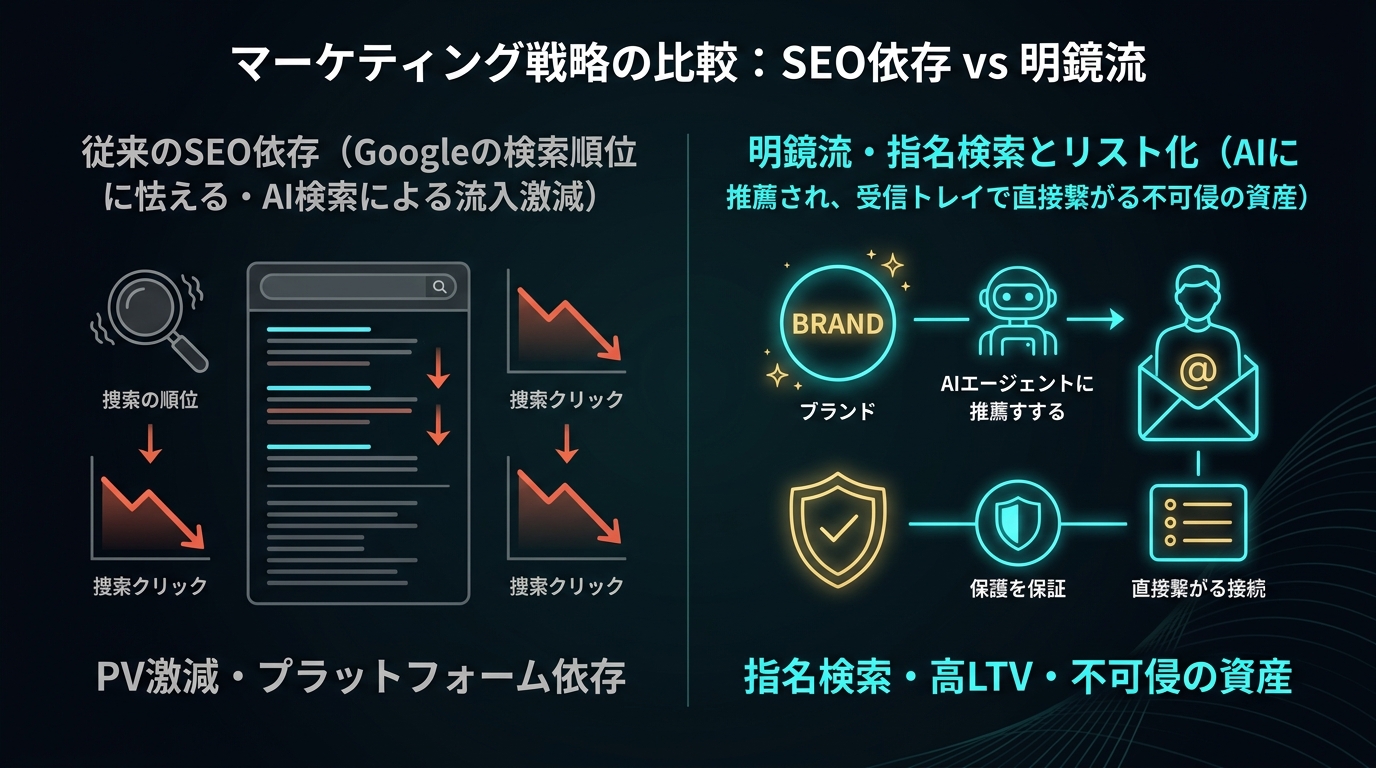 SEOとGEO（生成AI検索）およびブランド構築の構造比較